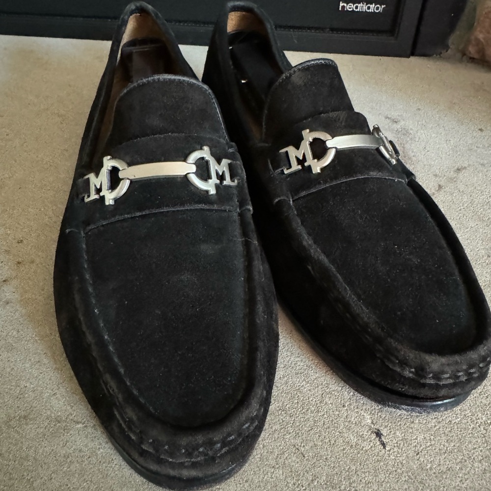 Bruno Magli Black Suede Loafers with Metal Bit Accent - Size 9